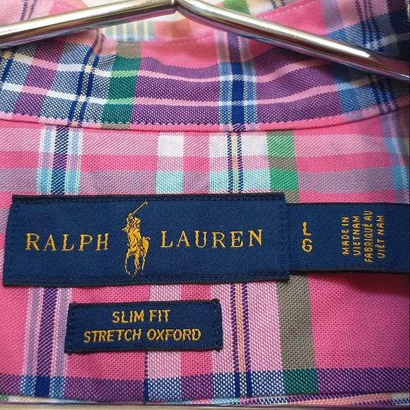 New w/o Tags Ralph Lauren Slim Fit Stretch Oxford Long Sleeve Plaid Dress Shirt - Picture 4 of 4